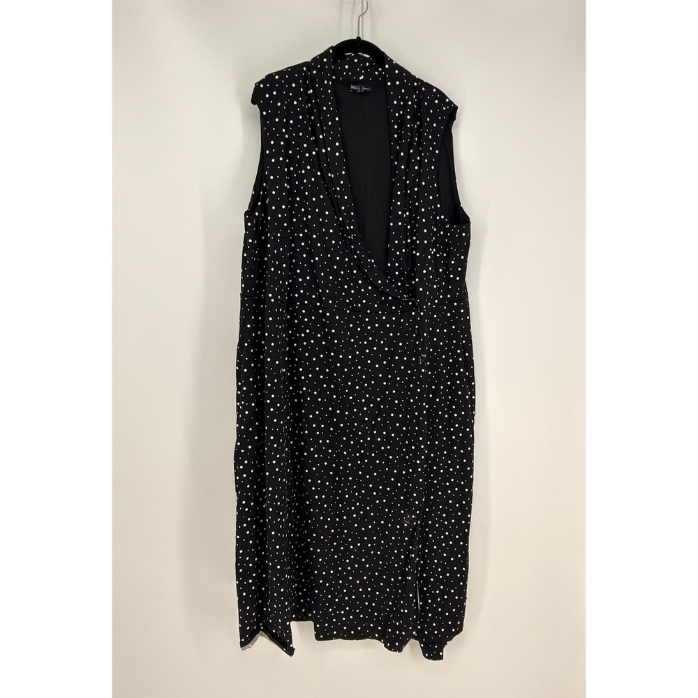 Ulla Popken Dress Womens 24 Black Polka Dot Sleeveless Wrap Midi Retro Classic